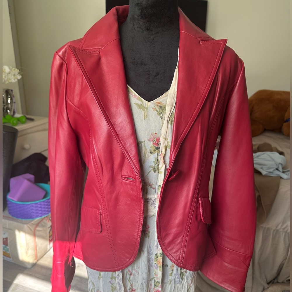Arden B Red Leather Blazer Jacket Fits S/M